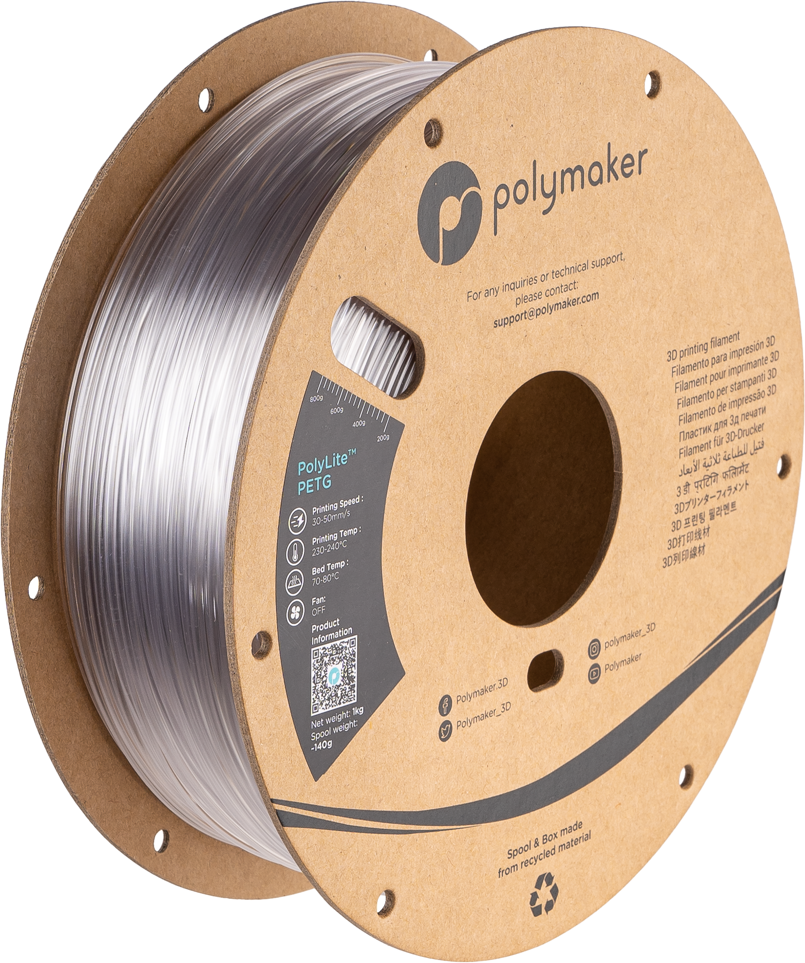 Filamento PETG – Polylite Clear 1,75Mm 1,00 Kg - Polymaker
